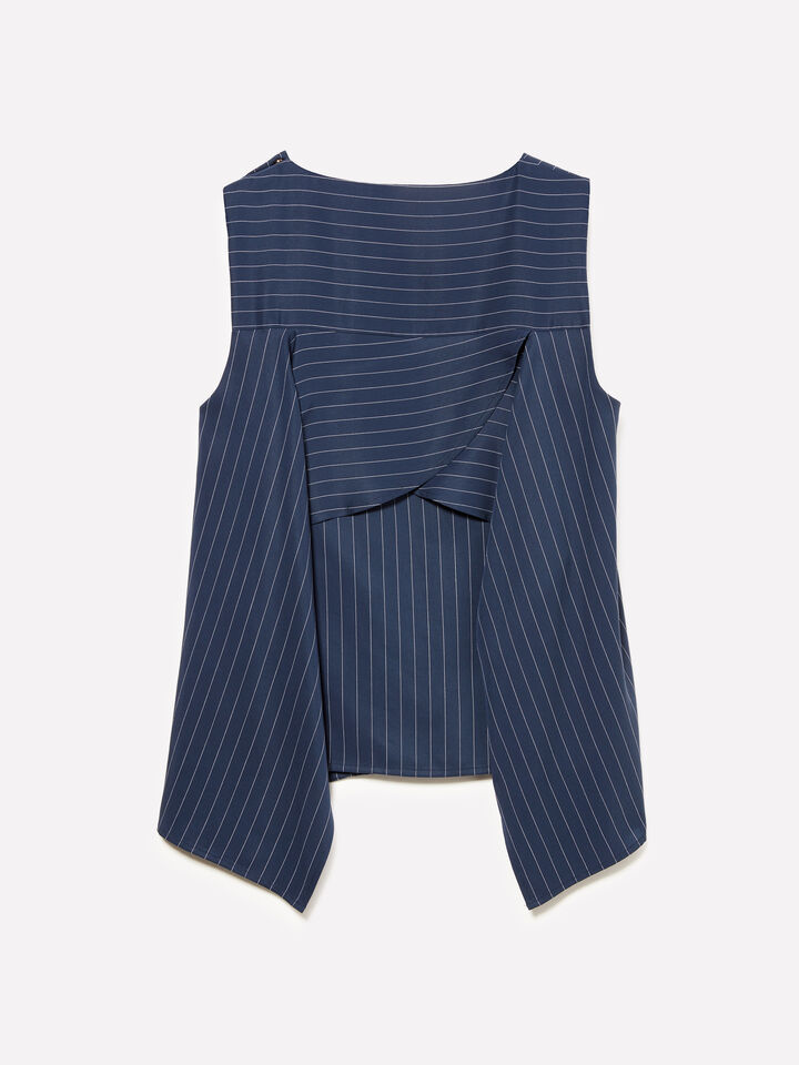 Pinstripe top with open back - women's tops - Blue | Sisley image number 6